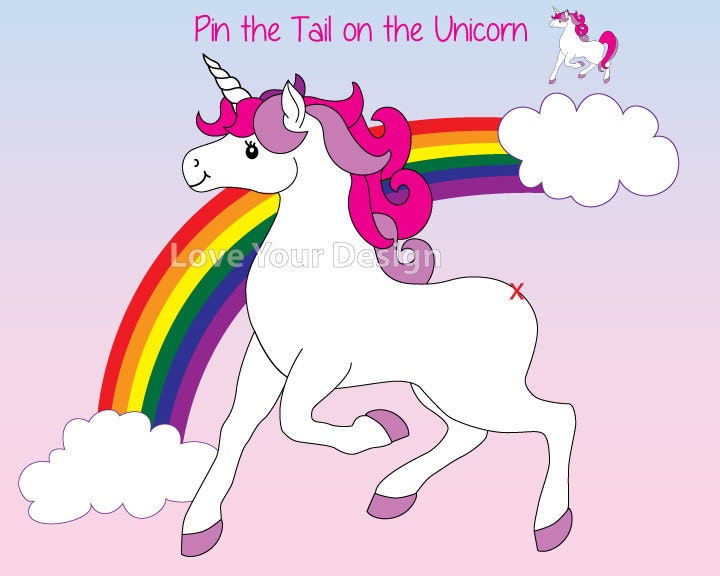 Pin the tail on the Unicorn birthday game with rainbow