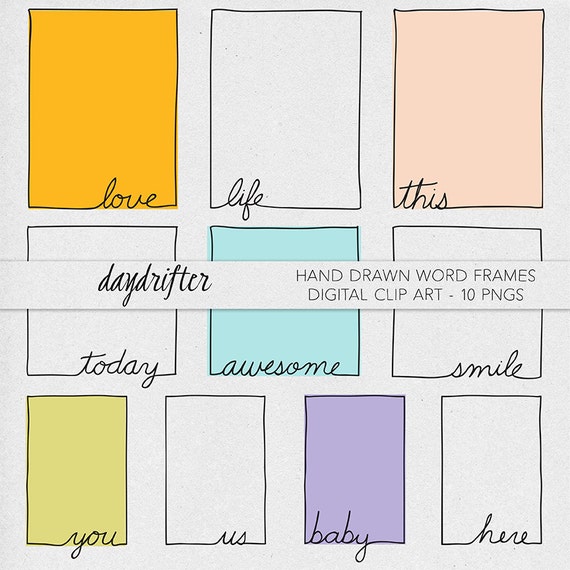 Hand Drawn Word Art Doodle Frames Photo Overlays Digital