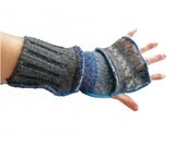 Mens Gloves Upcycled Large Wool Durable Ready to Ship Gift For Him Blue Grey Recycled Boho
