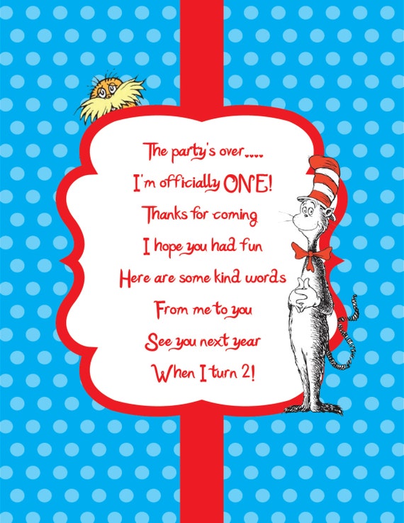 Items similar to Dr Seuss Birthday Thank You Card - Cat in the Hat ...
