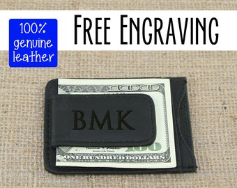 Mens Wallet, Engraved Leather Wallet, Personalized Custom Engraved Money Clip, Groomsman Gift, Monogrammed Gift