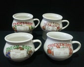 Set of 4 Tomato Mushroom Chicken and Onion Soup Recipe Mugs IT329 JD4 DeAnnasAttic, Vintage,