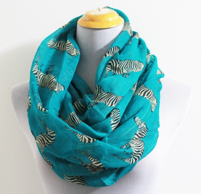 Teal Green Zebra Infinity Scarf Cute Zebra Scarf Zebra