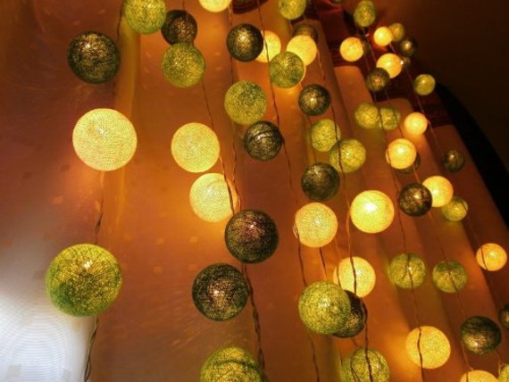 String Lights Green Cotton Ball wall hanging Home by JaithepShop