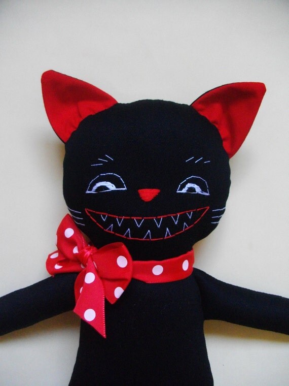 Items similar to HALLOWEEN CAT DOLL Halloween decor VintageInspired Cat Plushie Rag doll