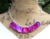 Fuchsia Pink and Purple Mussel Shell Necklace Shells Silver Jewelry