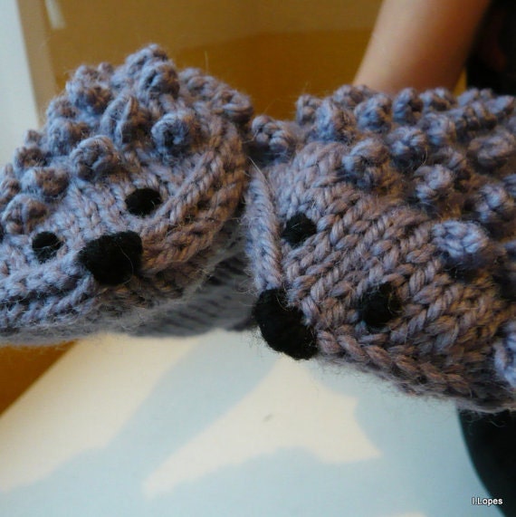 Items similar to Cozy hand knit mittens hedgehogs for kid kids
