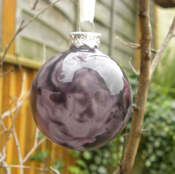 Hand Coloured Purple Marbled Glass Bauble, Christmas Decoration, Home Decor, Handmade, OOAK, FatassDesigns