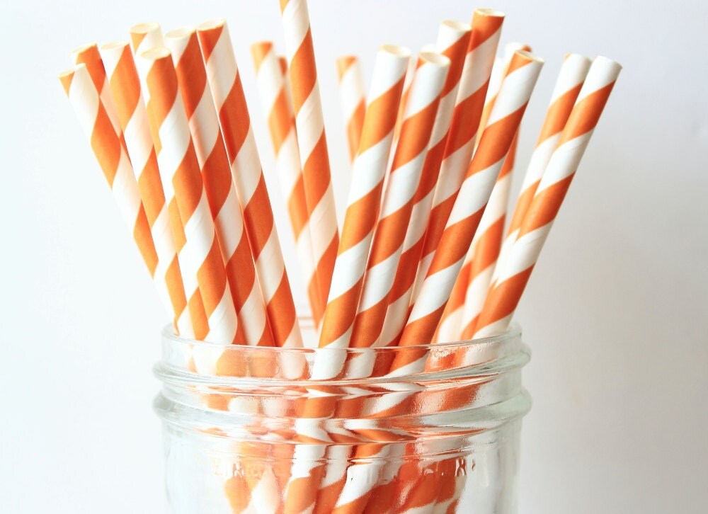 Orange Party Straws Orange Paper Stripe Straws 25 Orange