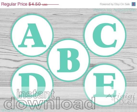 WEEKEND SALE 50% OFF 3 and half in circles with letters and numbers, aqua blue, for personalised party banner and other decoration, instan Il_570xn