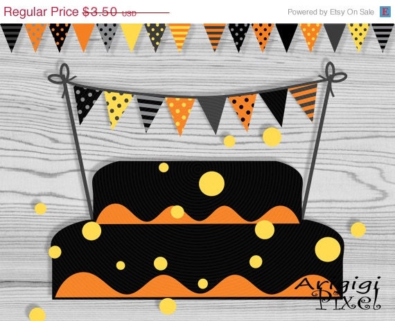 WEEKEND SALE 50 % OFF Halloween Cake Bunting, Printable Mini Banner, Black Orange Pennants, Polka Dot, Striped, Kids Party Supplies, Diy dec Il_570xn