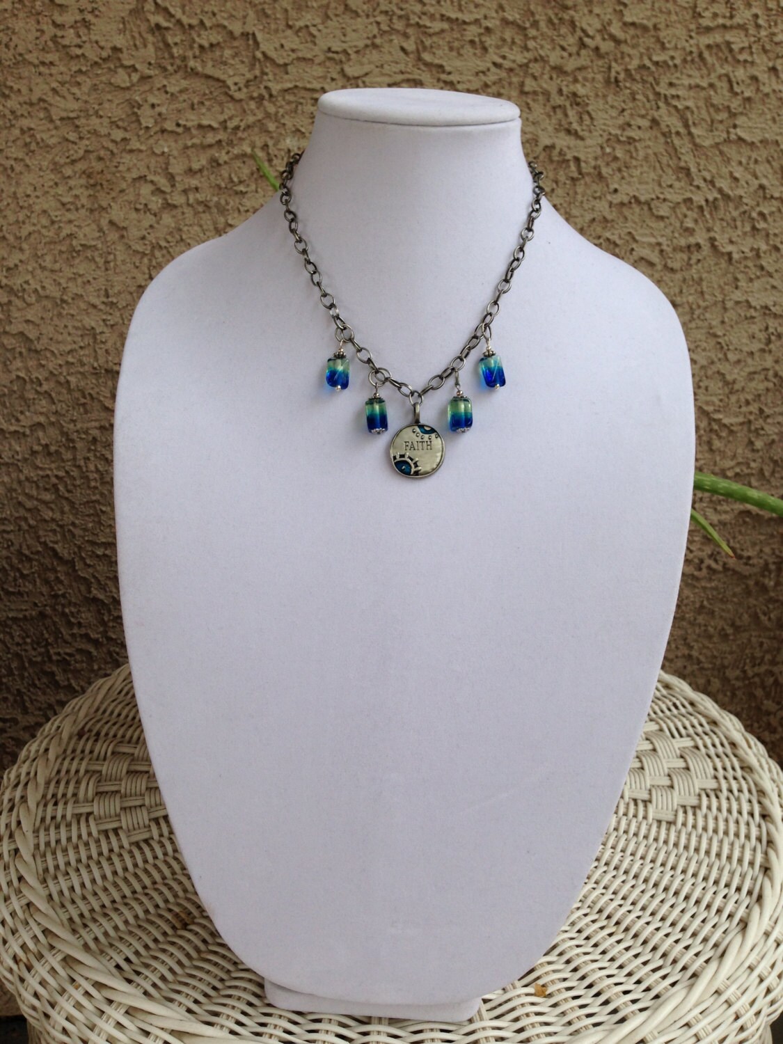 Spiritual Devotional Necklace Silver and Blue Faith Pendant