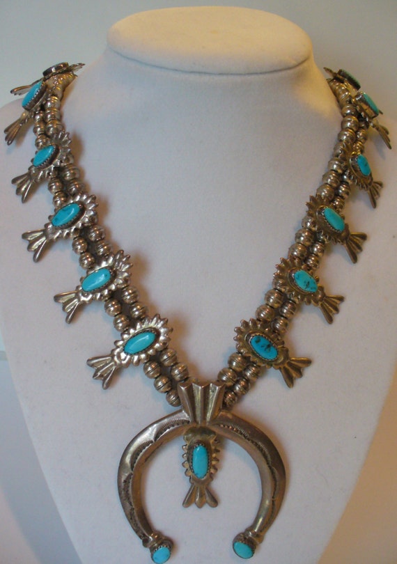 Older Native American Squash Blossom Necklace with Sandcast