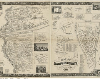 Dauphin County Pennsylvania 1858 - Old Wall Map with Homeowner Names - Genealogy - Reprint