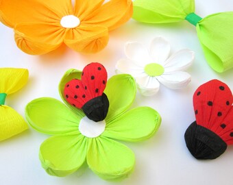 Spring Decoration Easter Set Of 17 9 Paper Flowers 4 Bows Spring Decoration Easter Set Of 17 9 Paper Flowers 4 Bows