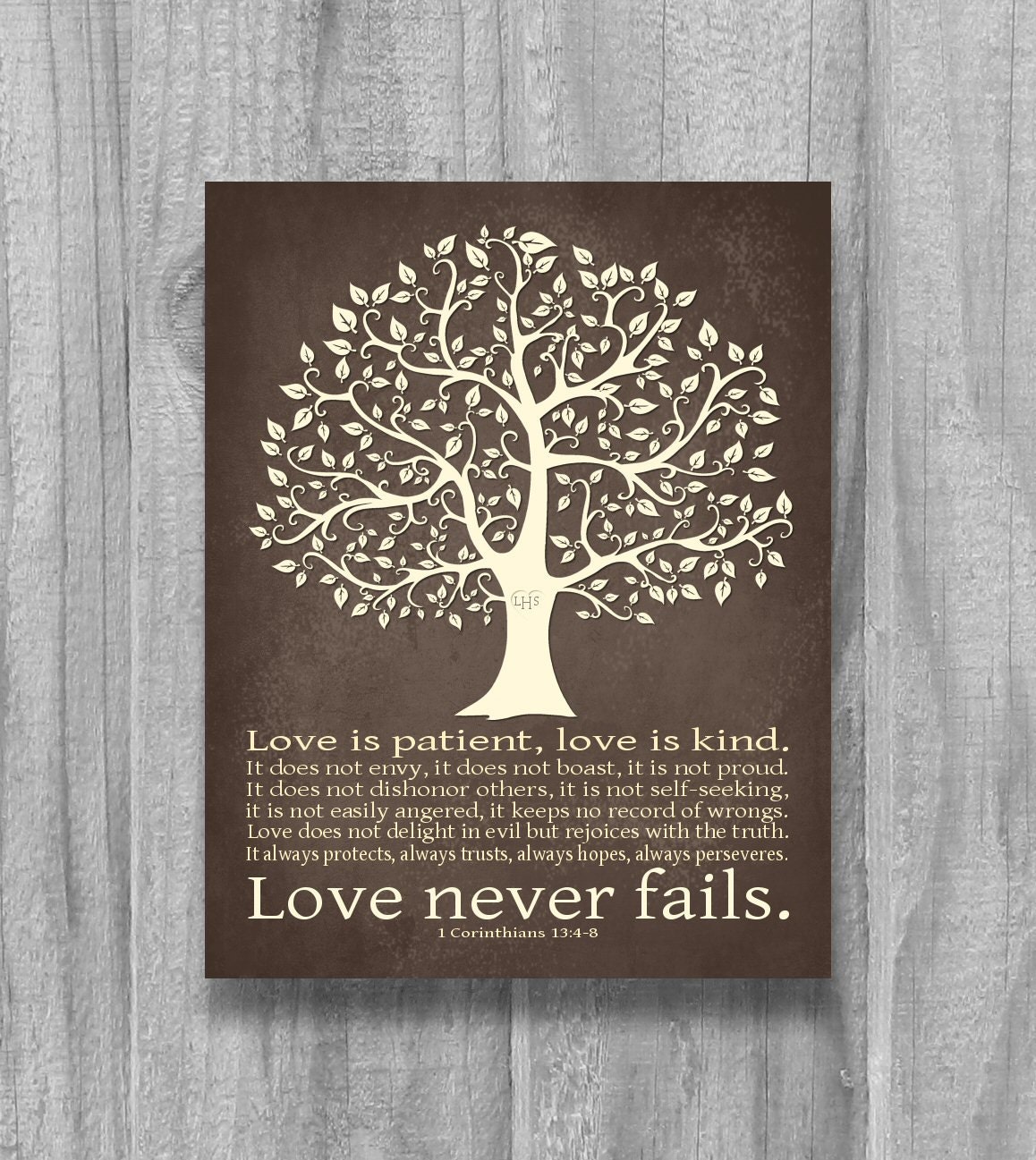 Personalized Love Never Fails Tree Art Print Wedding Gift