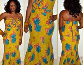 Items similar to African Formal Dress- Green And Yellow- Ankara Bustier ...