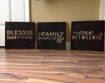 Large Bless the food before us the family beside us and the love between us large wood signs hand painted signs wall decor home decor 3 part