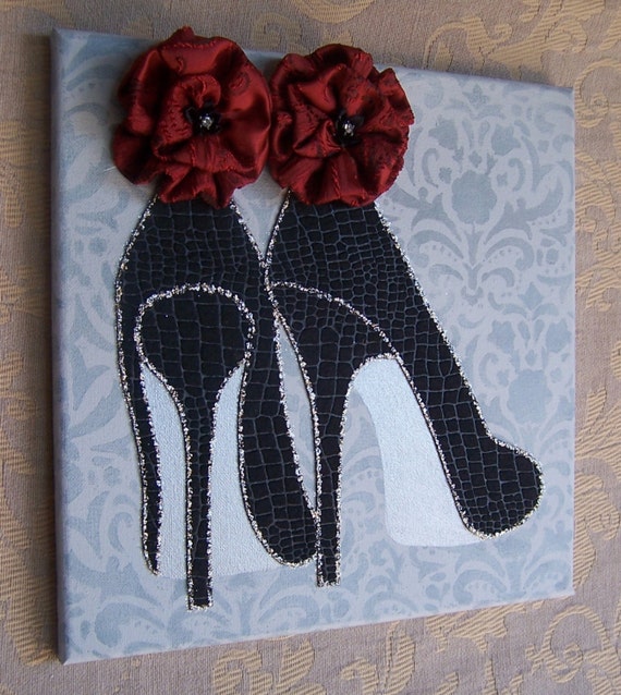 Collage wall art high heel shoes mixed media wall decor