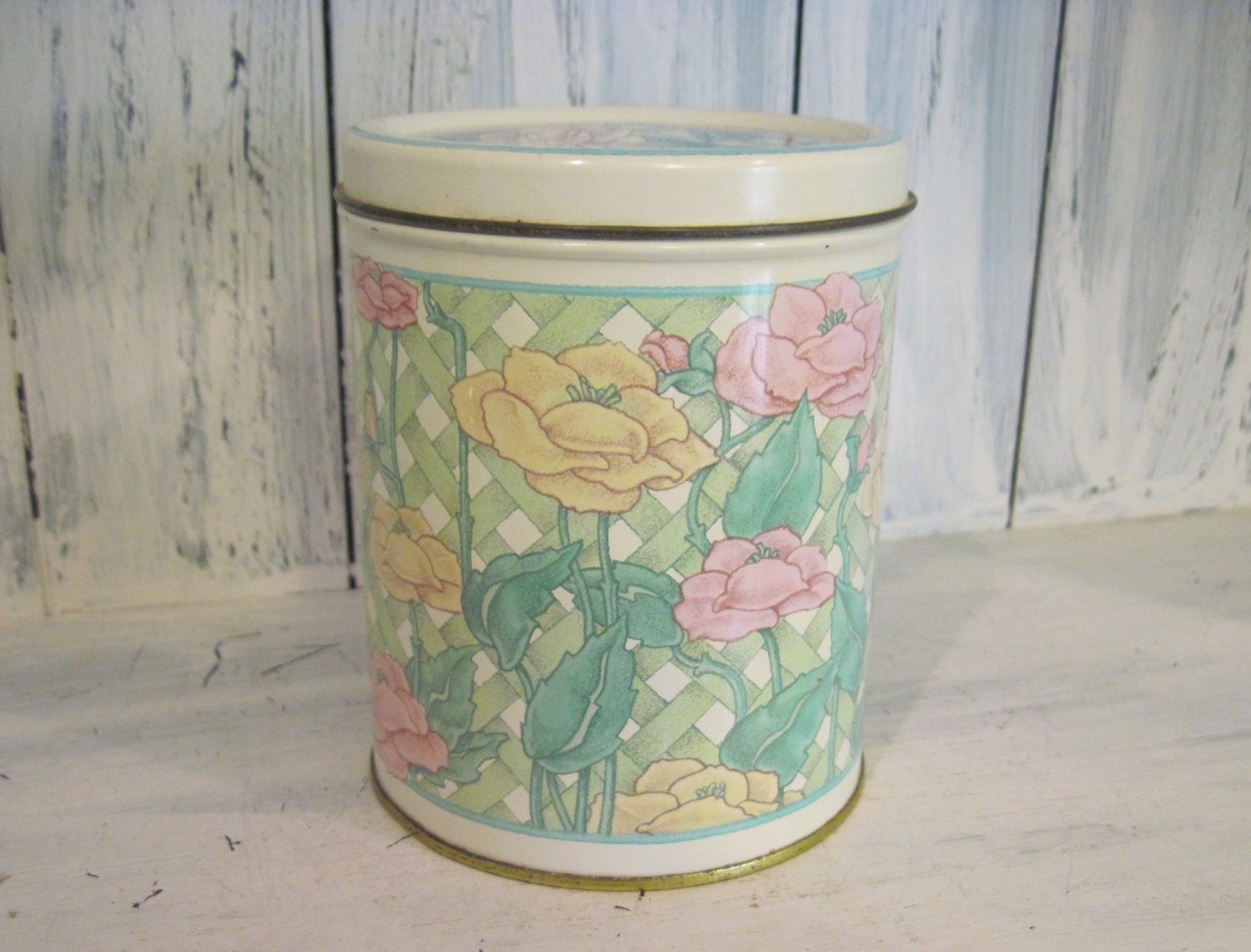 Vintage Jean Nate decorative tin canister with lid Made in