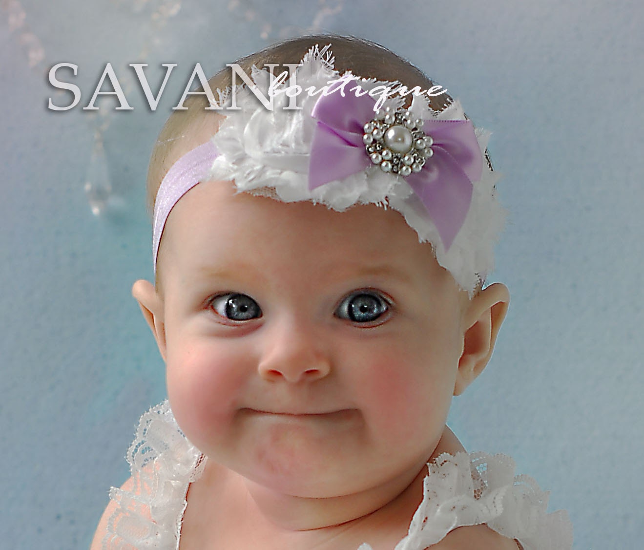 Baby headband lavender and white Baby headband vintage