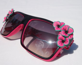 Pink and Black Flower Sunglasses