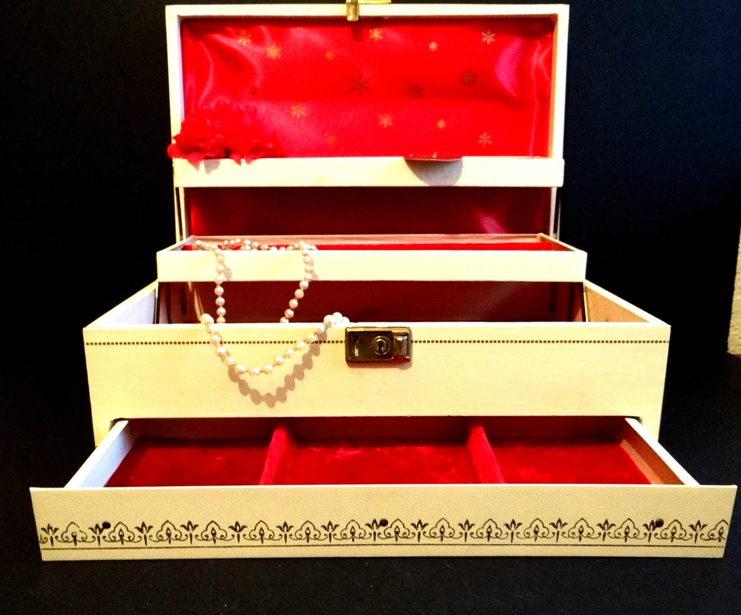 Vintage Mele Extra Large Ivory Jewelry Box 4Tier with