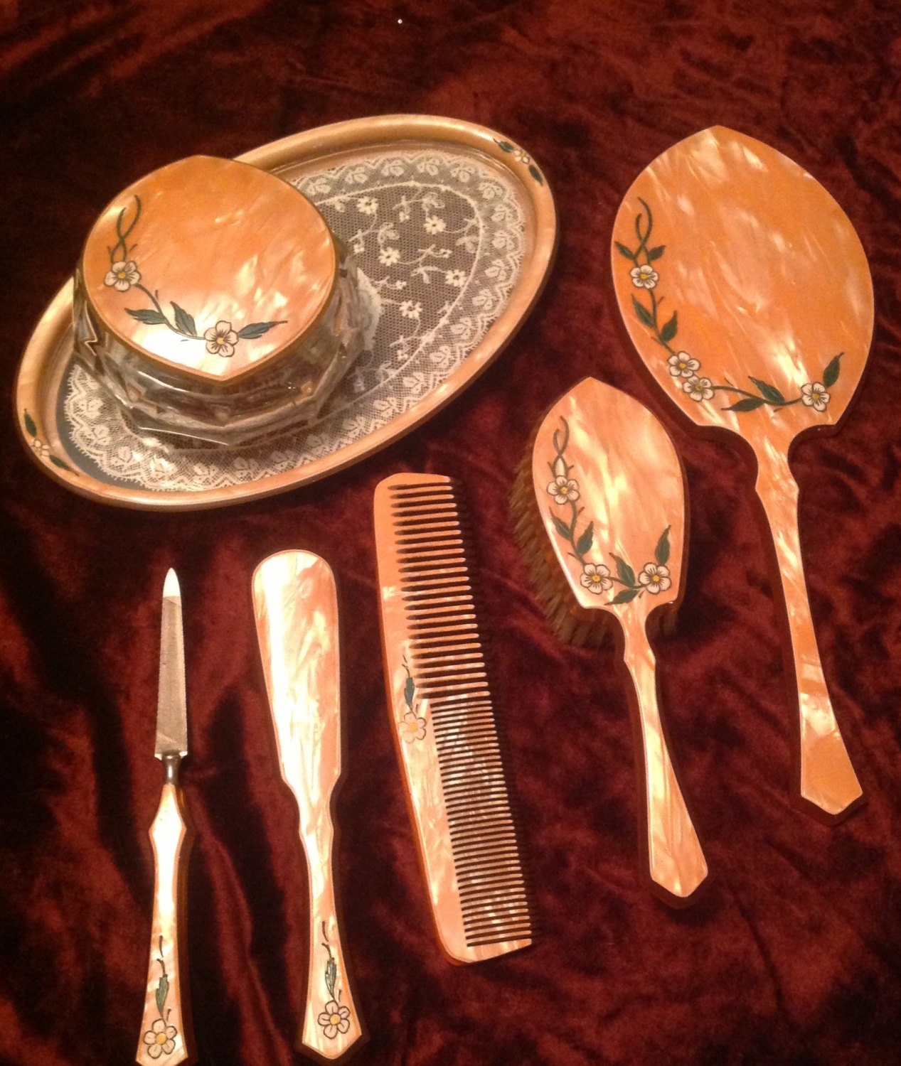 Vintage vanity set celluloid vanity set 1920s vanity set