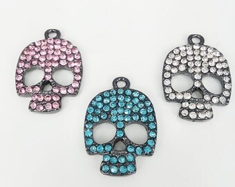 5 pcs gun metal Rhinestone Skull Charms Skull Pendants