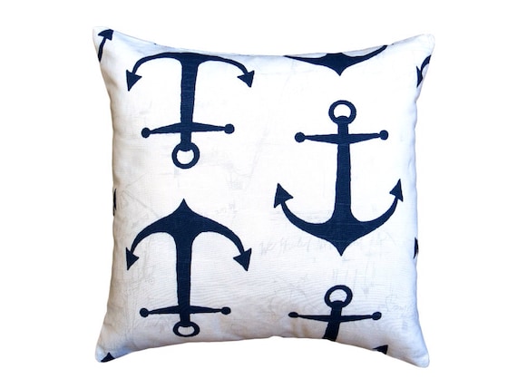 Euro Sham: Nautical Pillows Navy Blue Anchors Throw by Pillomatic