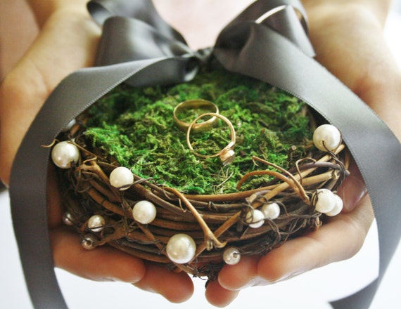 Ring Bearer Pillow Rustic Bird Nest Ring Pillow Rustic Ring Box