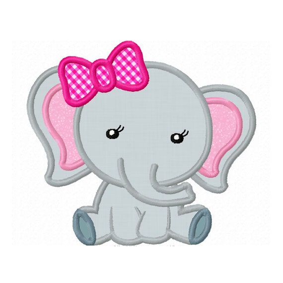 Girl Elephant Baby Applique Machine Embroidery Design NO:0156