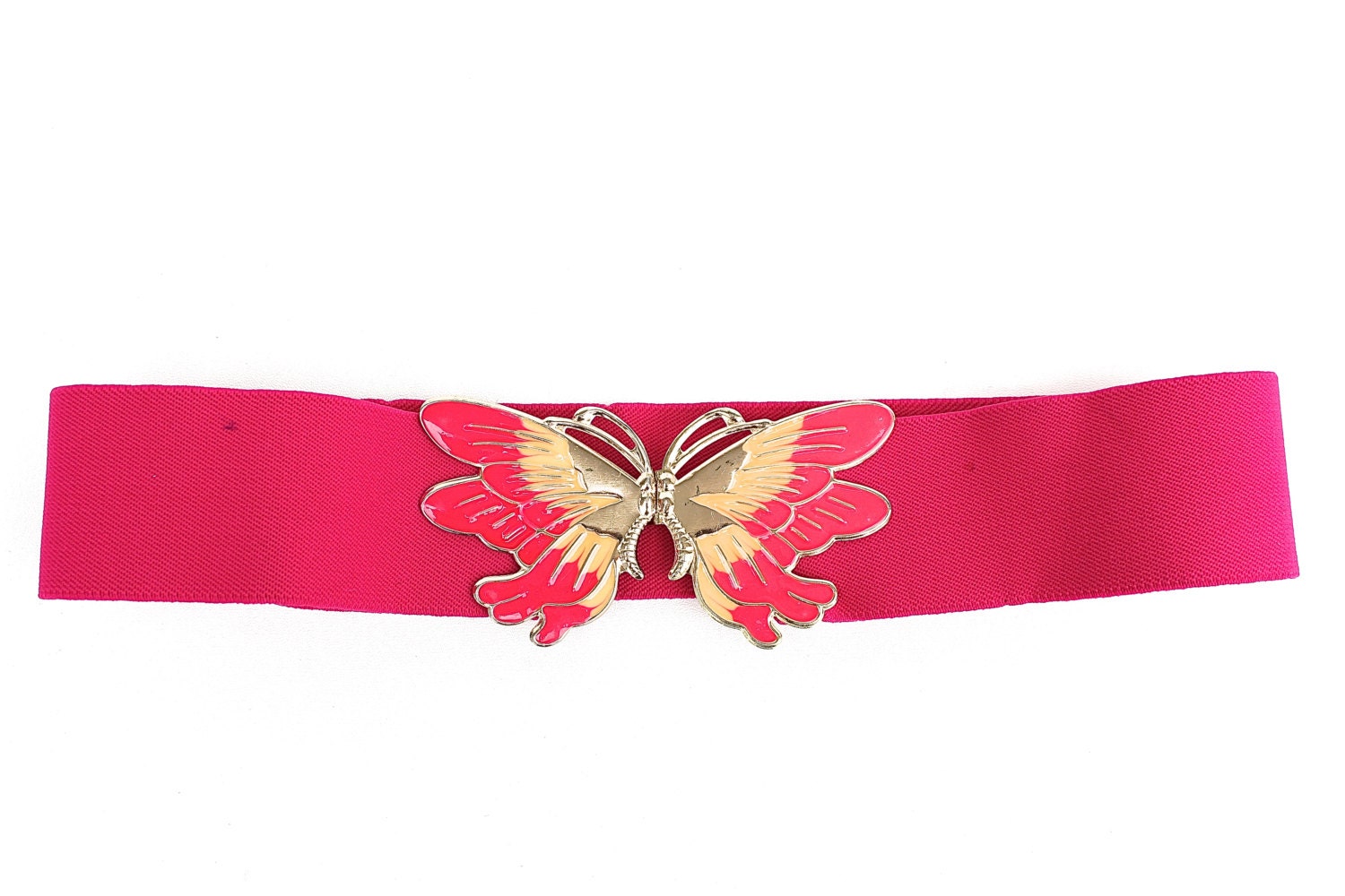 Vintage Butterfly Stretch Belt 70s/80s Boho Pink Gold Enamel