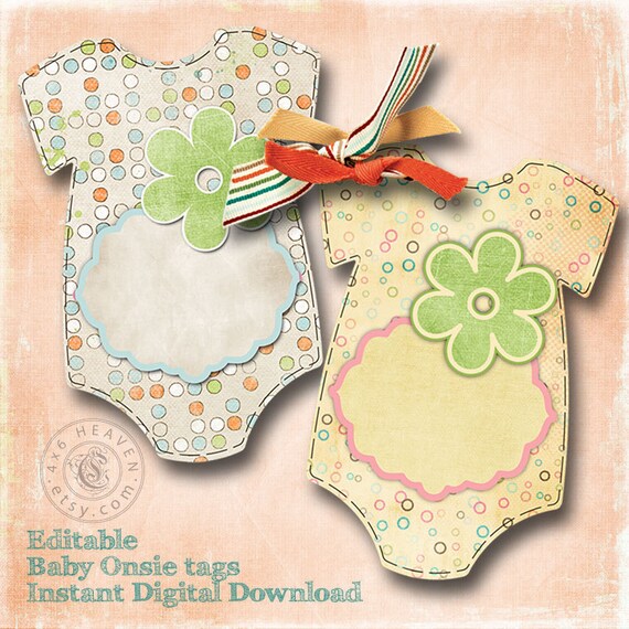 Editable Baby Onesie Tags Printable Digital 8.5x11 by 4x6Heaven