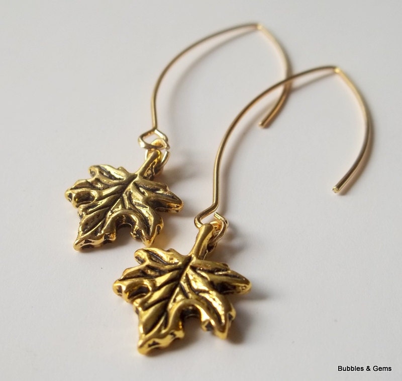 Maple Leaf Earrings 16K gold plated hooks