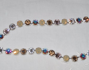 Swarovski Crystal Choker Necklace ~ Silky ~ Silk, Sand Opal, Crystal AB and Crystal Bronze Shade 8mm in Silver Plated Setting