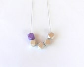Geometric wooden necklace / Purple silver neon wooden necklace / Lilac Lavender minimalist wooden necklace / modern necklace / natural