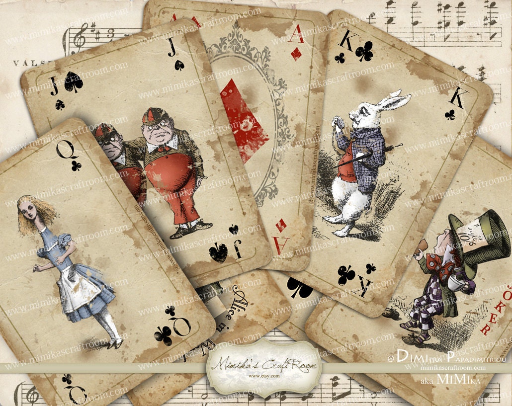 Alice In Wonderland Playing Cards Printable Digital Collage Alice In Wonderland Playing Cards Printable Digital Collage