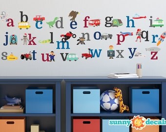 Alphabet Fabric Wall Decals for Boys Repositionable and Reusable, A-Z Wall Stickers, ABC Decals by Sunny Decals - 3 Options