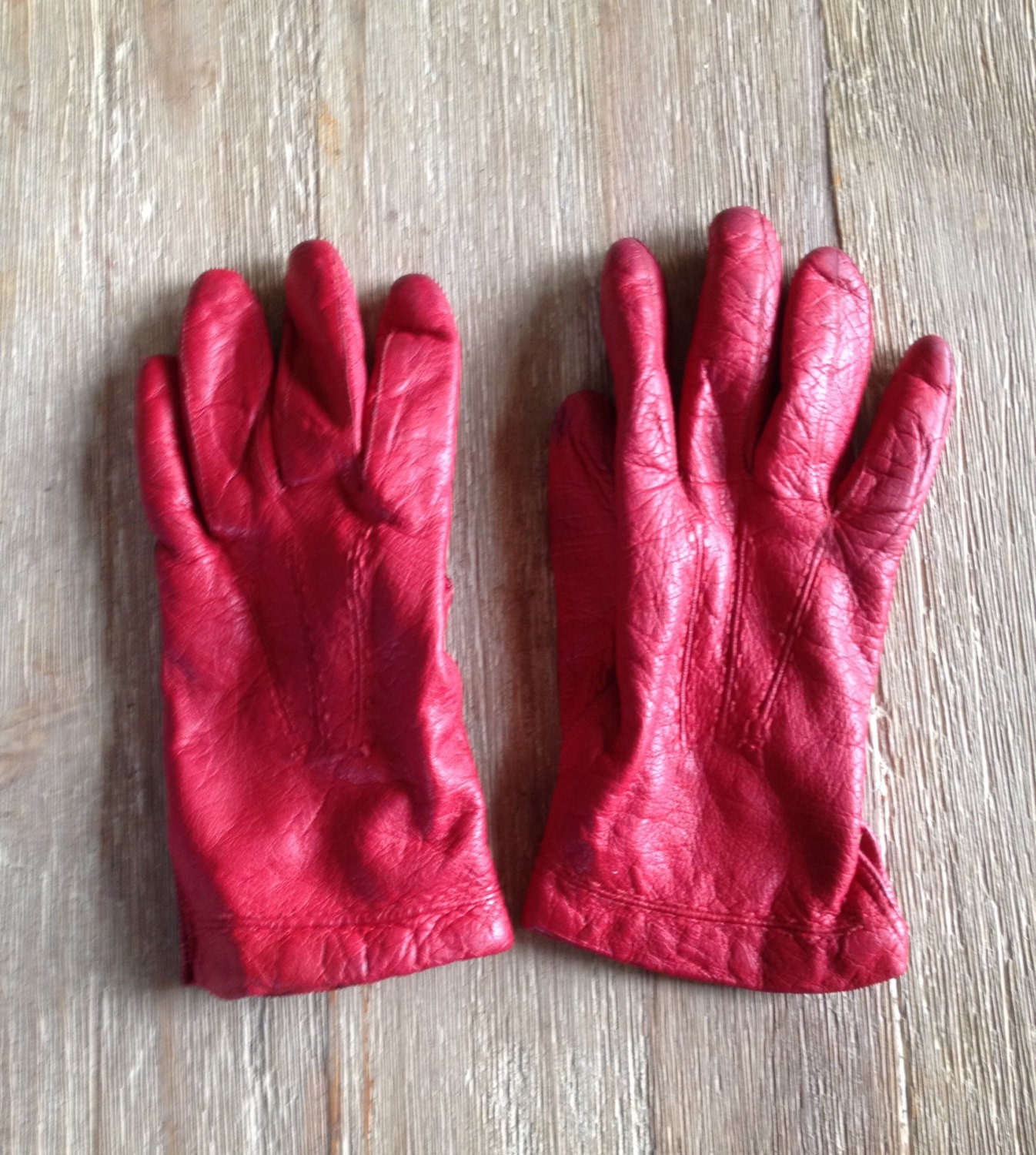 Vintage Soft Red Leather Gloves Made In Italy Size 7