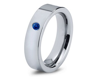 Tungsten Wedding Band,6mm,Mens Wedding Bands,London Blue Sapphire Band ...