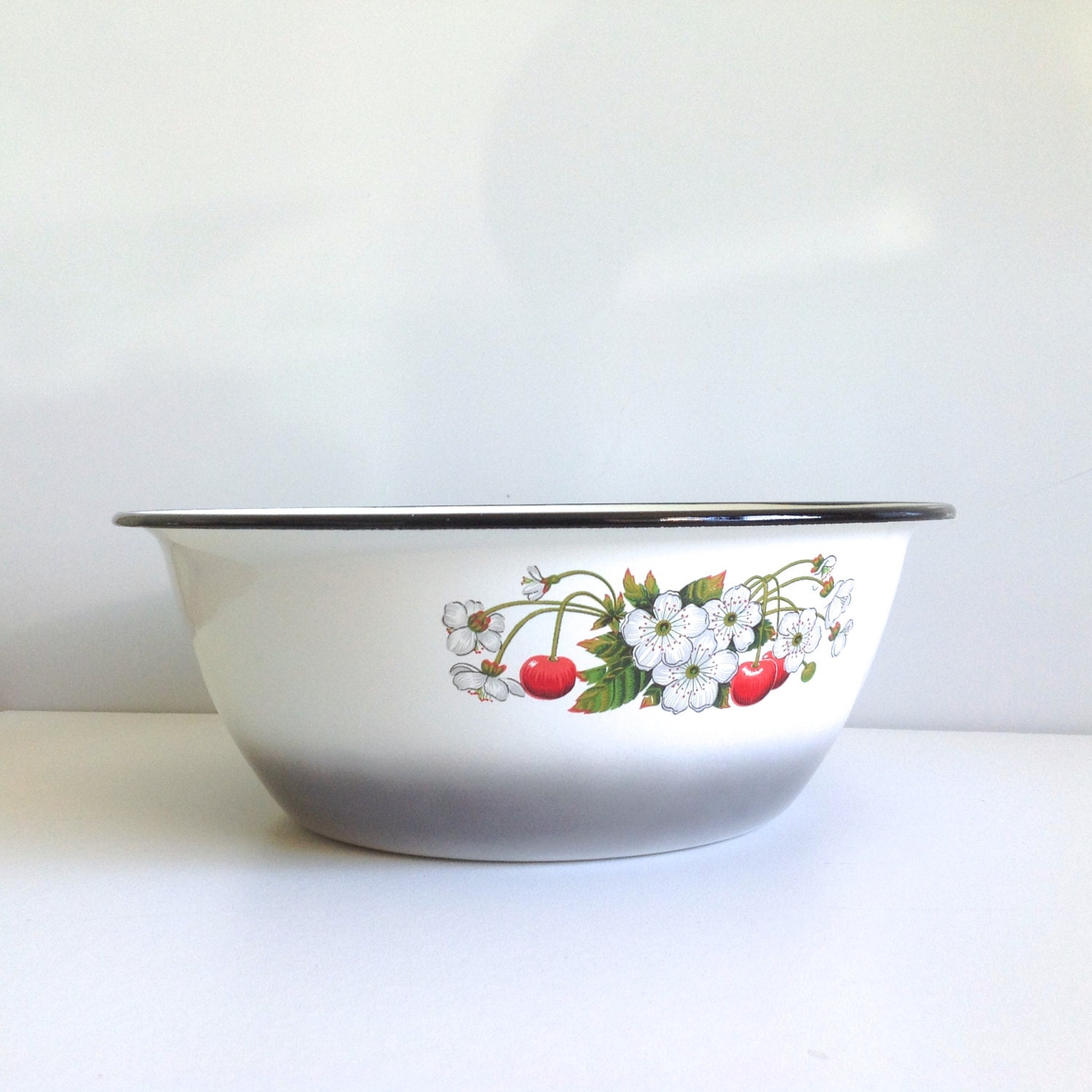 Vintage enamel bowl/ enamelware / cherry bowl
