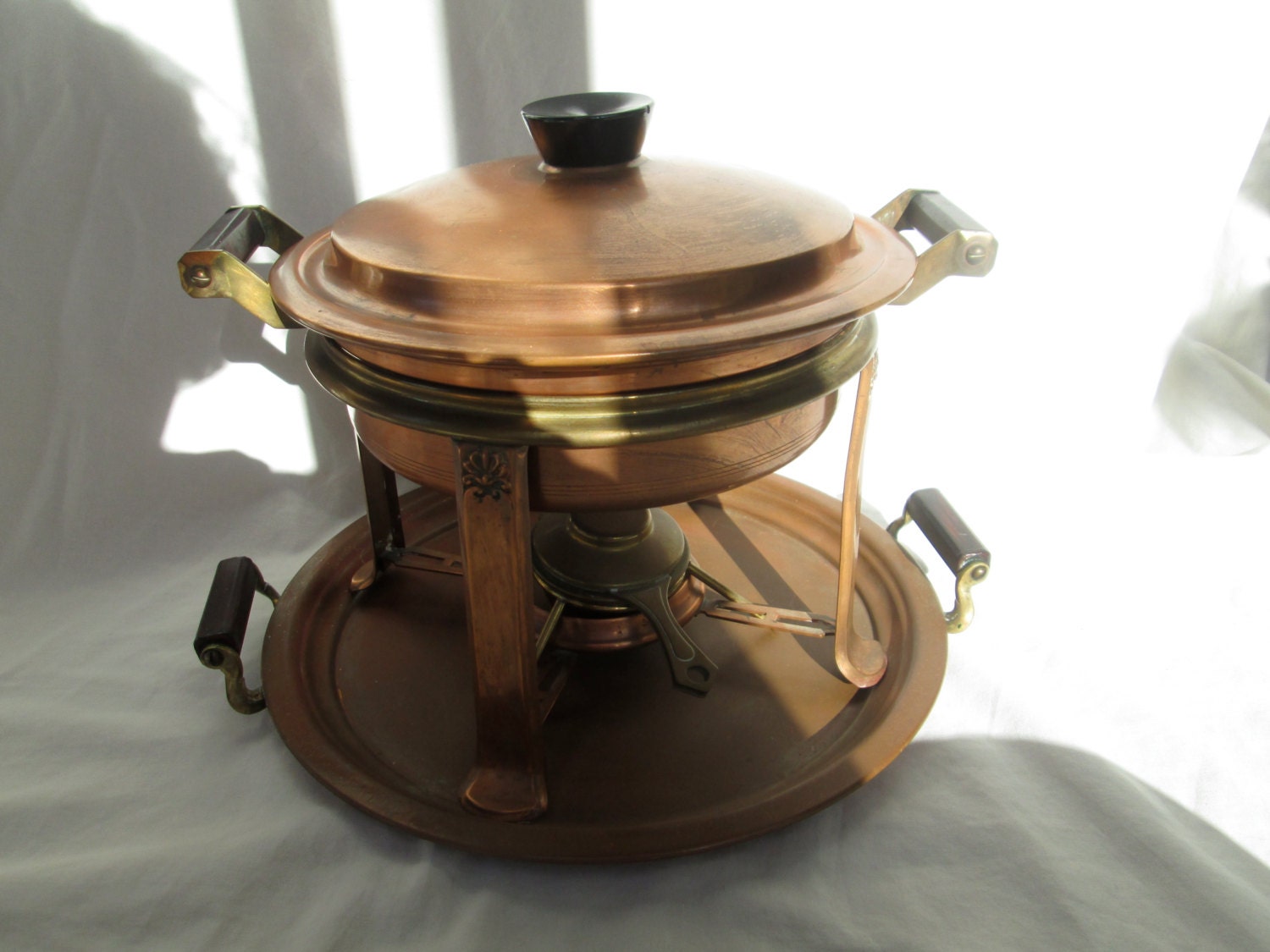 Vintage Manning Bowman Copper and Brass Chafing Dish and Tray