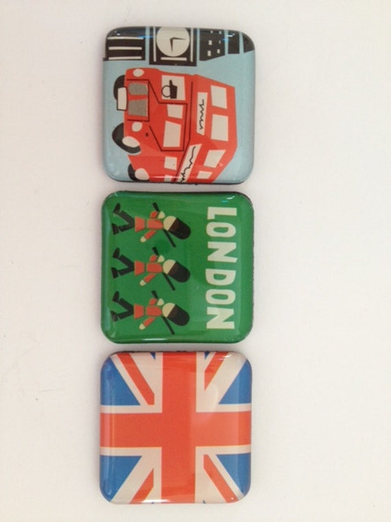 3 London Theme Glass Magnets London Bus, British Flag, Palace Guards, Big Ben . Buy 5 items get 1 FREE