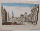 Basset Le college Reine L'Universite A Oxfort 1700's Optical View Antique Print