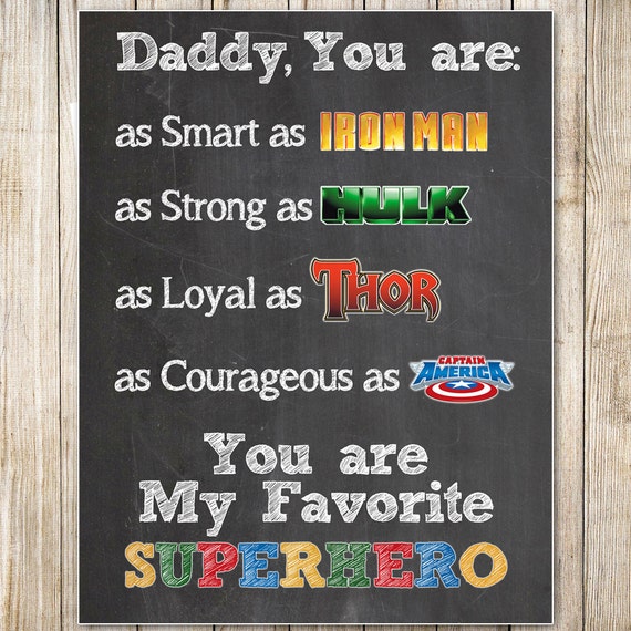 Father's Day Superhero 8x10 Chalkboard Design Instant
 Dad Superhero Quote