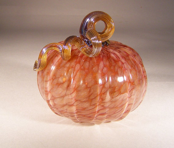 Maroon Blown Glass Pumpkin with Iridized Stem