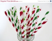 ON SALE 25 Christmas Red and Green Paper Straw Mix - Stripe & Dot - ships less than 24 hours Il_170x135