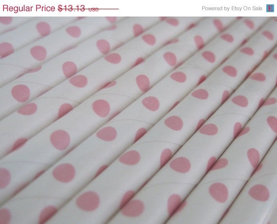 15% off - 100 Baby Pink Dot Paper Straw - ships less than 24 hours Il_570xn