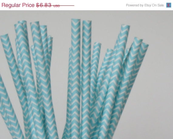 10% off - 50 Baby Blue CHEVRON Paper Straw - ships less than 24 hours Il_570xn